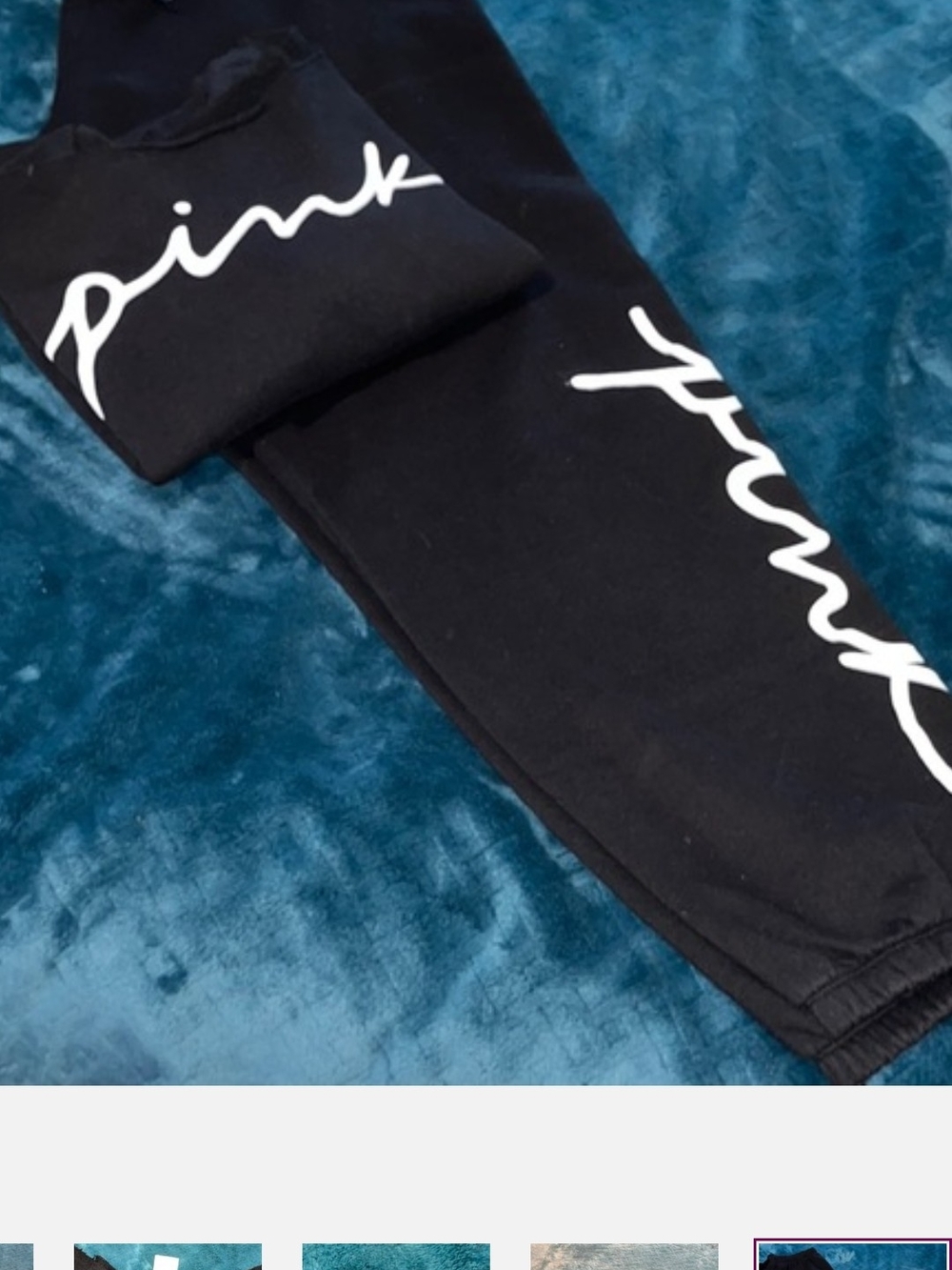 PINK Set  Black Sweatpants with White Script Logo & Hoodie  New